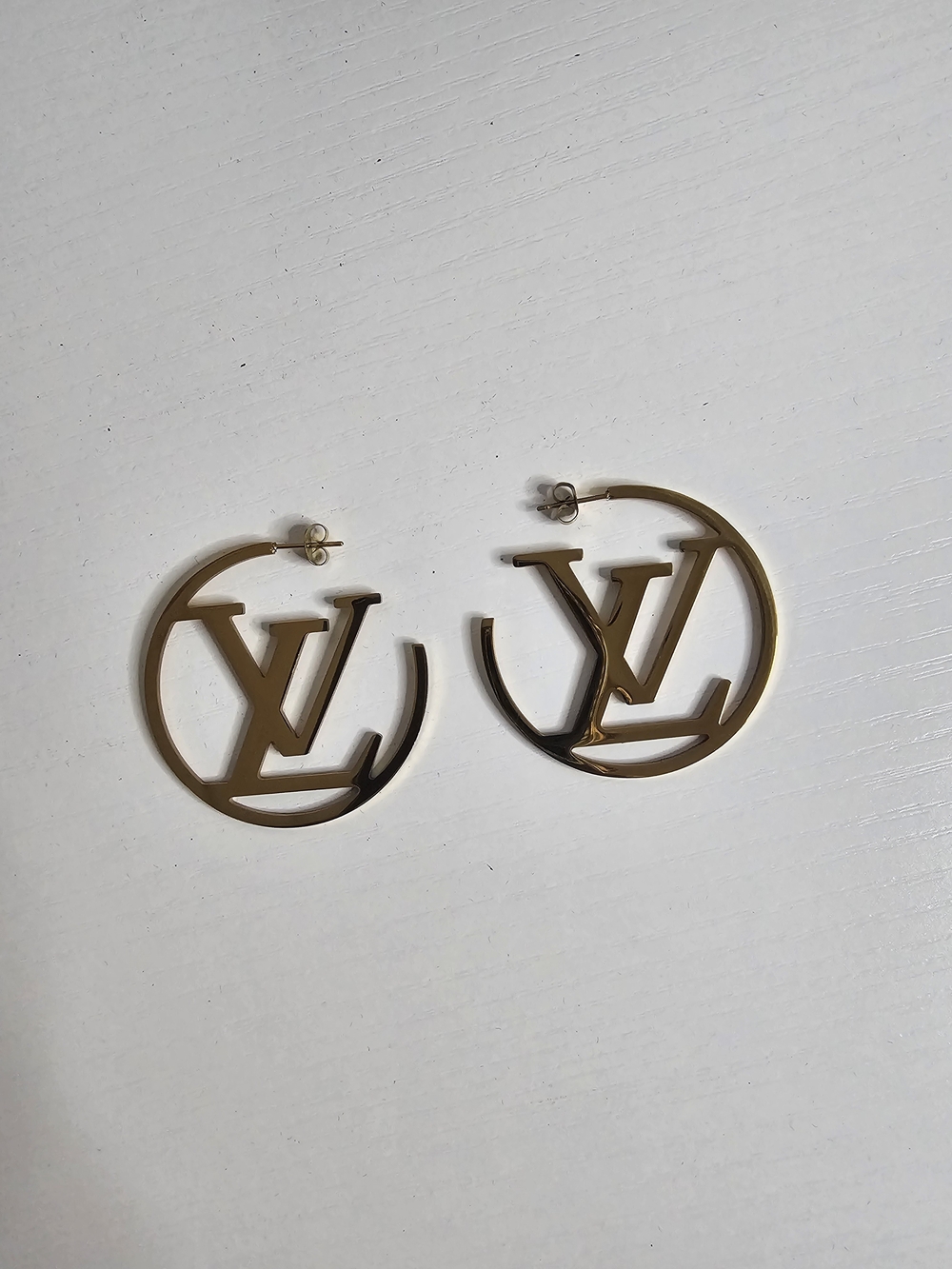 Stainless Steel Gold-tone LV Circle Hoop Earrings